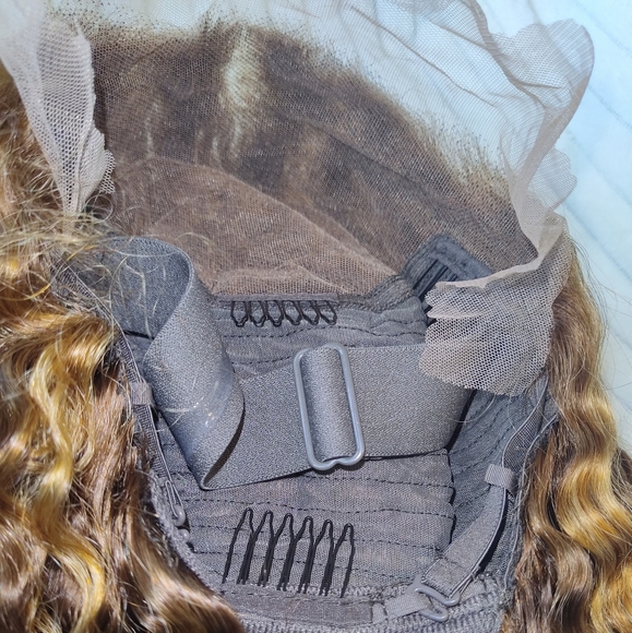 16" 100% Human Hair 13x6 Lace Front Wig Honey Brown Blonde Water Wave Curly - Picture 10 of 14